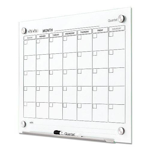 Quartet Infinity Magnetic Glass Calendar Board, One Month, 24 x 18, White Surface (GC2418F)