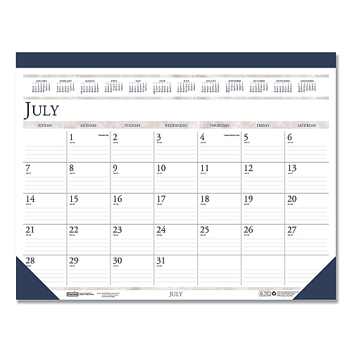 House of Doolittle Recycled Academic Desk Pad Calendar, 18.5 x 13, White/Blue Sheets, Blue Binding/Corners, 14-Month: July 2025 to Aug 2026 (1556)