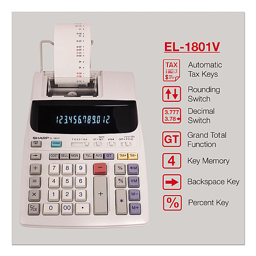Sharp EL-1801V Two-Color Printing Calculator, Black/Red Print, 2.1 Lines/Sec