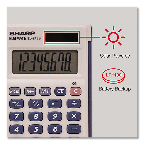 Sharp EL-243SB Solar Pocket Calculator, 8-Digit LCD