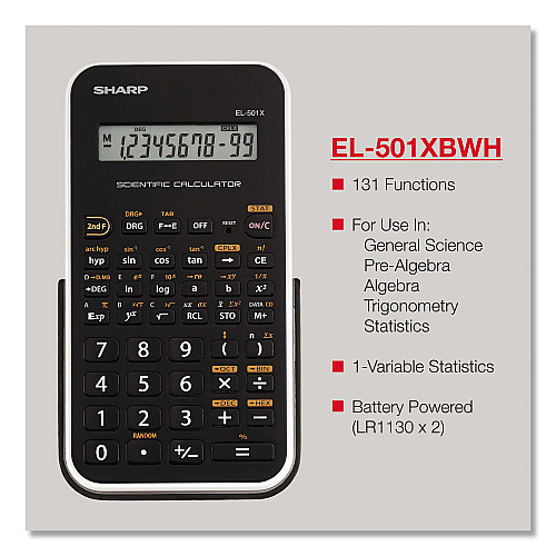 Sharp EL-501XBWH Scientific Calculator, 10-Digit LCD (EL501X2BWH)