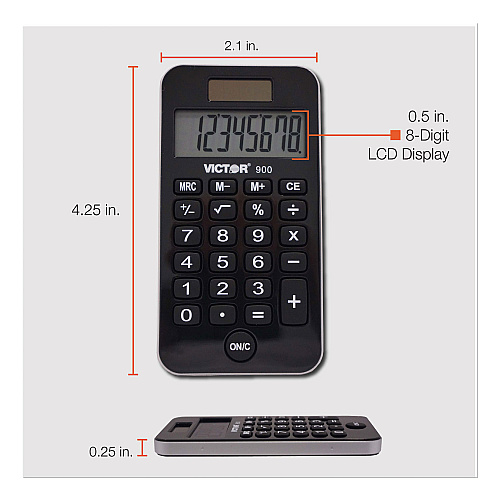 Victor 900 Antimicrobial Pocket Calculator, 8-Digit LCD