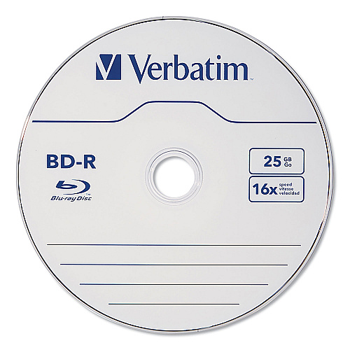 Verbatim BD-R Blu-Ray Disc, 25 GB, 16x, White, 25/Pack (97457)