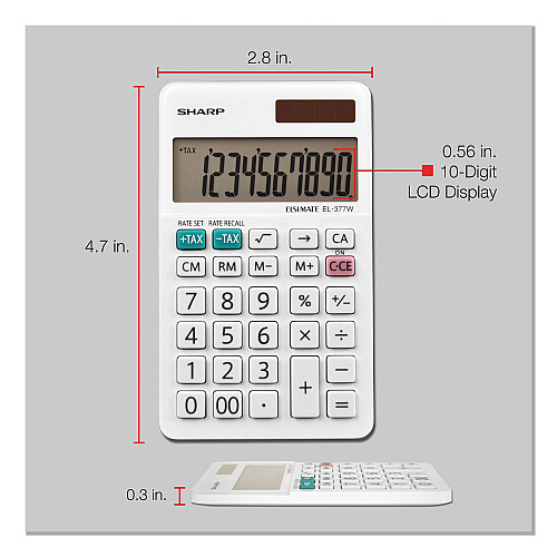 Sharp EL-377WB Large Pocket Calculator, 10-Digit LCD