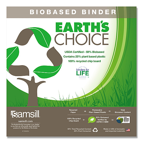 Samsill Earth's Choice Plant-Based D-Ring View Binder, 3 Rings, 2" Capacity, 11 x 8.5, White (16967)