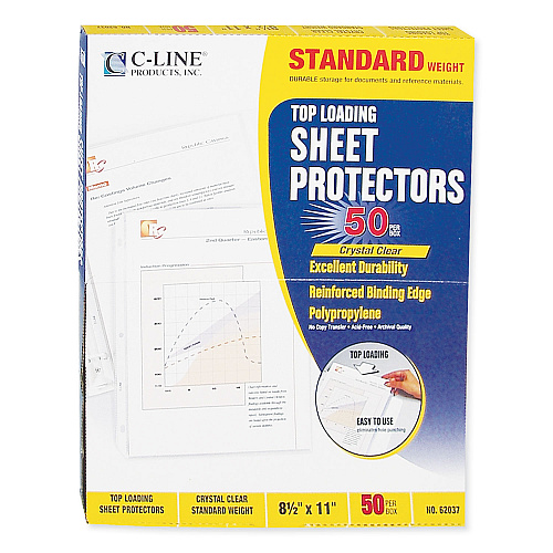 C-Line Standard Weight Polypropylene Sheet Protectors, Clear, 2", 11 x 8.5, 50/Box (62037)