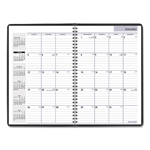 AT-A-GLANCE DayMinder Monthly Planner, Ruled Blocks, 12" x 8", Black Cover, 14-Month: Dec 2025 to Jan 2027 (G47000)