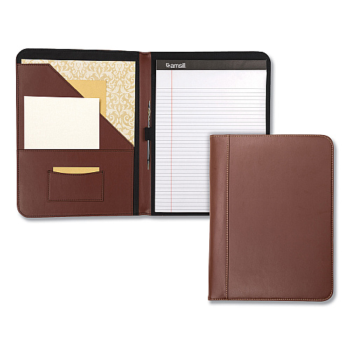 Samsill Contrast Stitch Leather Padfolio, 8 1/2 x 11, Leather, Tan (71716)