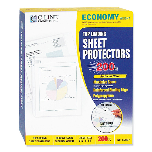 C-Line Economy Weight Poly Sheet Protectors, Reduced Glare, 2", 11 x 8.5, 200/Box (62067)