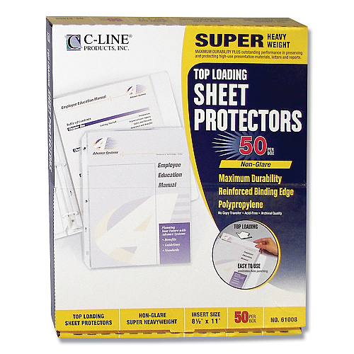 C-Line Super Heavyweight Poly Sheet Protectors, Non-Glare, 2", 11 x 8.5, 50/Box (61008)