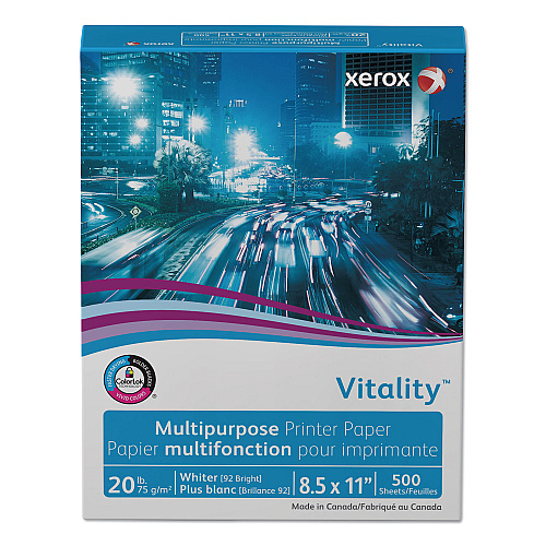 Xerox Vitality Multipurpose Print Paper, 92 Bright, 20 lb Bond Weight, 8.5 x 11, White, 500 Sheets/Ream, 10 Reams/Carton (3R02047)