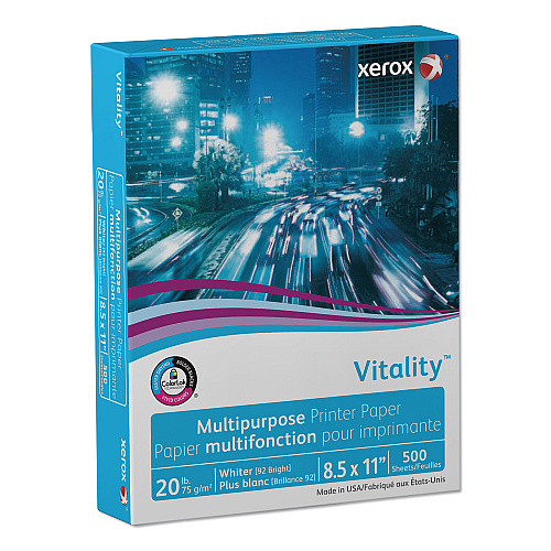 Xerox Vitality Multipurpose Print Paper, 92 Bright, 20 lb Bond Weight, 8.5 x 11, White, 500/Ream (3R02047RM)