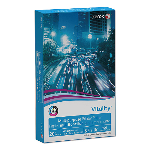 Xerox Vitality Multipurpose Print Paper, 92 Bright, 20 lb Bond Weight, 8.5 x 14, White, 500 Sheets/Ream, 10 Reams/Carton (3R02051CT)