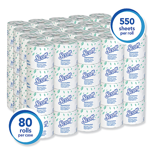Scott Essential Standard Roll Bathroom Tissue for Business, Septic Safe, 2-Ply, White, 550 Sheets/Roll (04460RL)