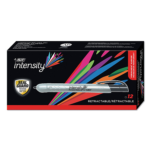 BIC Intensity Retractable Permanent Marker, Fine Bullet Tip, Black, Dozen (PMR11BK)
