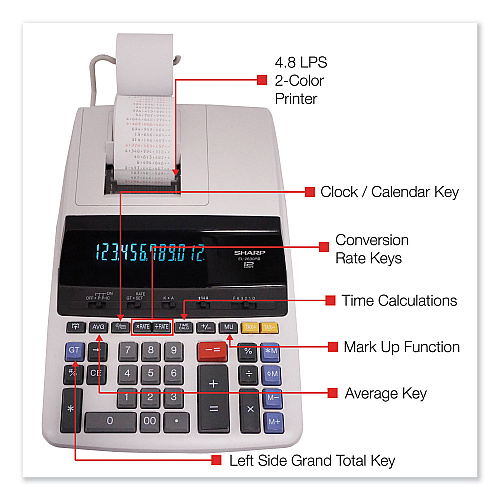 Sharp EL2630PIII Two-Color Printing Calculator, Black/Red Print, 4.8 Lines/Sec