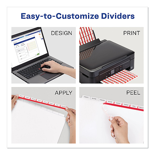Avery Print and Apply Index Maker Clear Label Dividers, 8-Tab, Color Tabs, 11 x 8.5, White, Traditional Color Tabs, 5 Sets (11419)