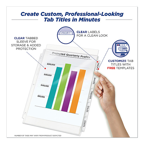Avery Print and Apply Index Maker Clear Label Sheet Protector Dividers with White Tabs, 5-Tab, 11 x 8.5, White, 1 Set (75500)