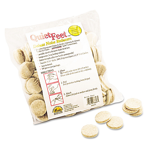 Master Caster Quiet Feet Deluxe Noise Reducers, 1.25" dia, Circular, Beige, 100/Pack (88847)