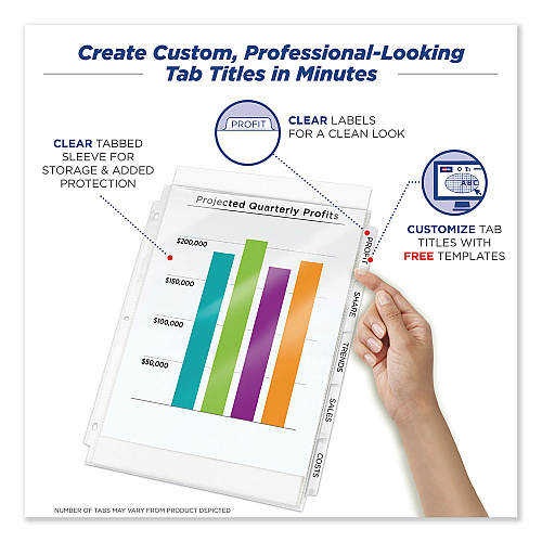 Avery Print and Apply Index Maker Clear Label Sheet Protector Dividers with White Tabs, 8-Tab, 11 x 8.5, Clear, 1 Set (75501)