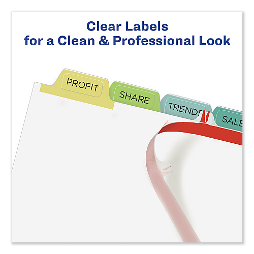 Avery Print and Apply Index Maker Clear Label Dividers, 8-Tab, Color Tabs, 11 x 8.5, White, Contemporary Color Tabs, 5 Sets (11991)