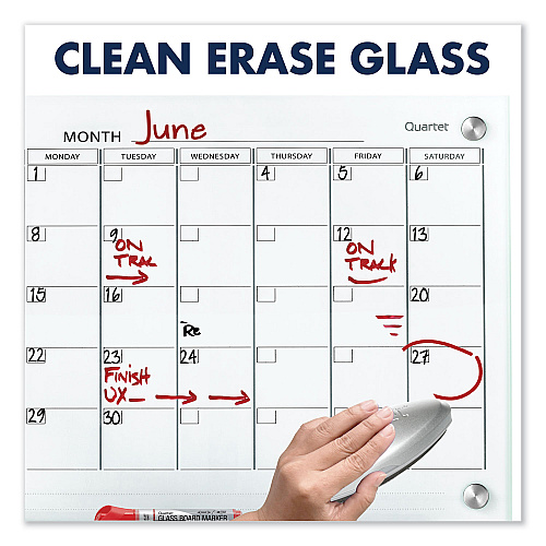 Quartet Infinity Magnetic Glass Calendar Board, One Month, 36 x 24, White Surface (GC3624F)