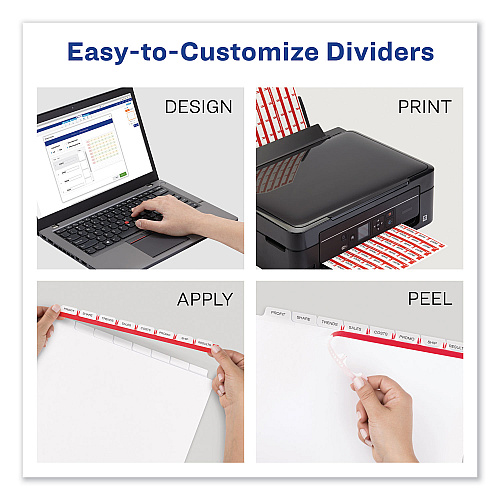 Avery Print and Apply Index Maker Clear Label Dividers, 8-Tab, Color Tabs, 11 x 8.5, White, Contemporary Color Tabs, 5 Sets (11991)