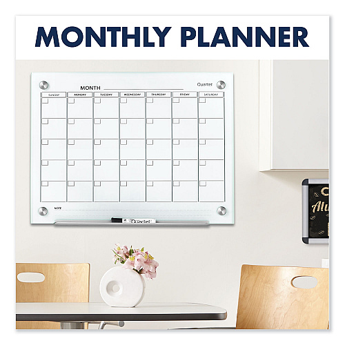Quartet Infinity Magnetic Glass Calendar Board, One Month, 48 x 36, White Surface (GC4836F)