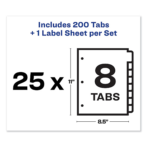 Avery Print and Apply Index Maker Clear Label Dividers, 8-Tab, Color Tabs, 11 x 8.5, White, Traditional Color Tabs, 25 Sets (11424)