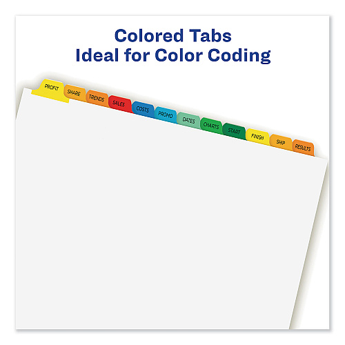 Avery Print and Apply Index Maker Clear Label Dividers, 12-Tab, Color Tabs, 11 x 8.5, White, 5 Sets (11405)