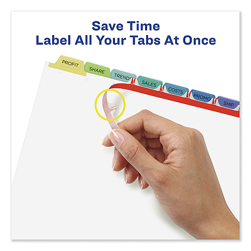 Avery Print and Apply Index Maker Clear Label Dividers, 8-Tab, Color Tabs, 11 x 8.5, White, Contemporary Color Tabs, 5 Sets (11991)