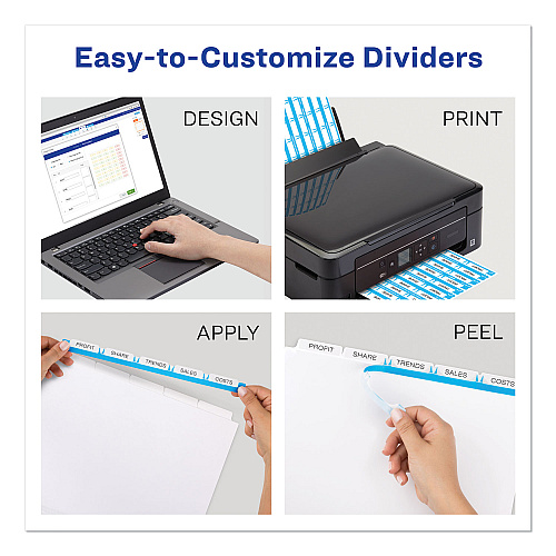 Avery Print and Apply Index Maker Clear Label Dividers, Big Tab, 5-Tab, White Tabs, 11 x 8.5, White, 1 Set (11490)