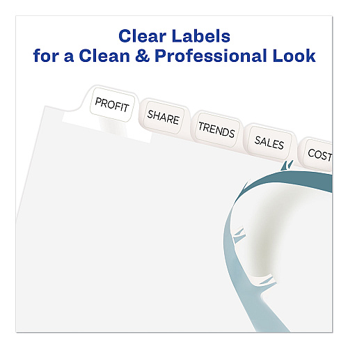 Avery Print and Apply Index Maker Clear Label Dividers, 12-Tab, White Tabs, 11 x 8.5, White, 1 Set (11428)