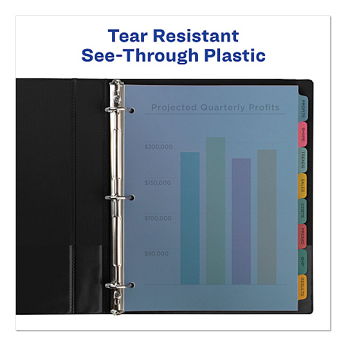Avery Print and Apply Index Maker Clear Label Plastic Dividers with Printable Label Strip, 8-Tab, 11 x 8.5, Assorted Tabs, 5 Sets (12433)