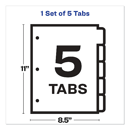 Avery Print and Apply Index Maker Clear Label Plastic Dividers w/Printable Label Strip, 5-Tab, 11 x 8.5, Frosted Clear Tabs, 1 Set (11449)
