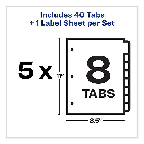 Avery Print and Apply Index Maker Clear Label Dividers, Big Tab, 8-Tab, 11 x 8.5, White, 5 Sets (11493)