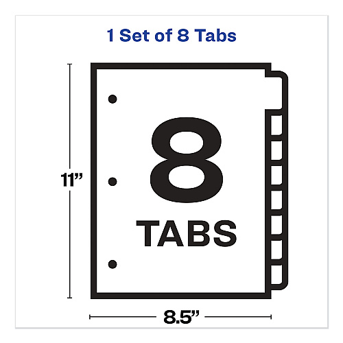 Avery Print and Apply Index Maker Clear Label Dividers, Big Tab, 8-Tab, 11 x 8.5, White, 1 Set (11491)