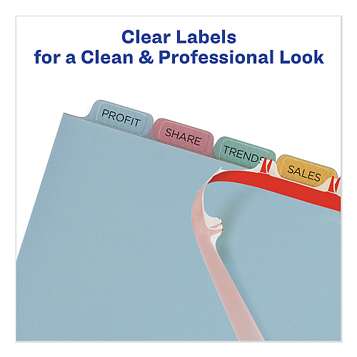 Avery Print and Apply Index Maker Clear Label Plastic Dividers with Printable Label Strip, 8-Tab, 11 x 8.5, Assorted Tabs, 5 Sets (12433)