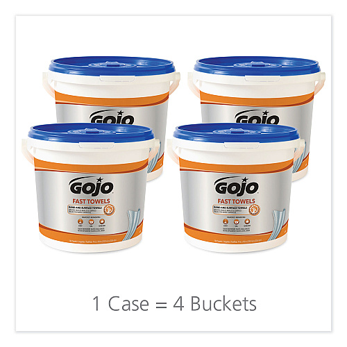 GOJO FAST TOWELS Hand Cleaning Towels, 7.75 x 11, Fresh Citrus, Blue, 130/Bucket, 4 Buckets/Carton (6298)