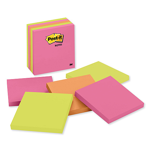 Post-it Original Pads in Poptimistic Collection Colors, 4" x 4", 100 Sheets/Pad, 5 Pads/Pack (6755LAN)