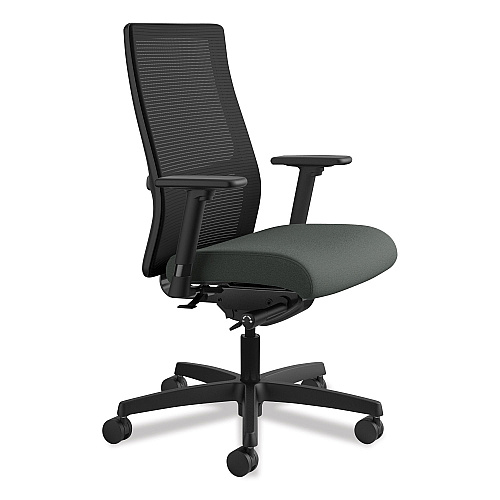 HON Ignition Series Mesh Mid-Back Work Chair, Supports Up to 300 lb, 17.5" to 22" Seat Height, Iron Ore Seat, Black Back/Base (IW103CU19)