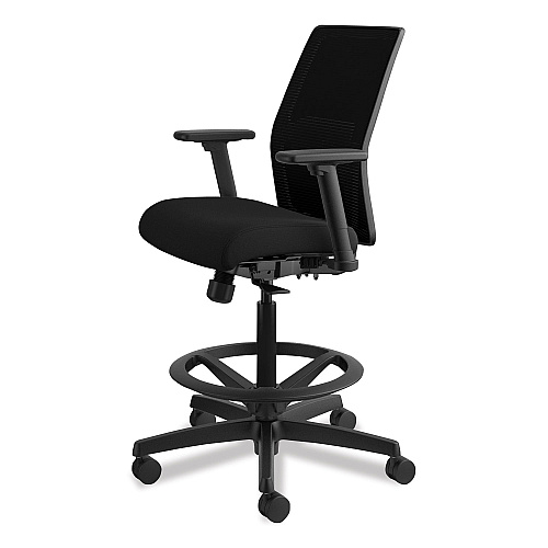 HON Ignition 2.0 Ilira-Stretch Mesh Back Task Stool, Supports Up to 300 lb, 23" to 32" Seat Height, Black (I2S1AMBLC10T)