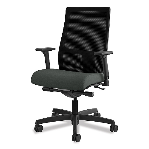 HON Ignition Series Mesh Mid-Back Work Chair, Supports Up to 300 lb, 17.5" to 22" Seat Height, Iron Ore Seat, Black Back/Base (IW103CU19)