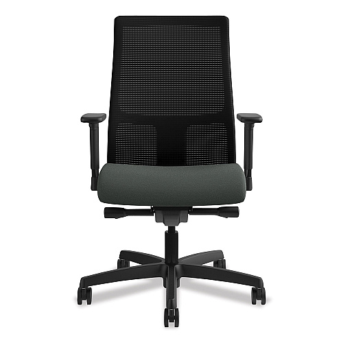 HON Ignition Series Mesh Mid-Back Work Chair, Supports Up to 300 lb, 17.5" to 22" Seat Height, Iron Ore Seat, Black Back/Base (IW103CU19)