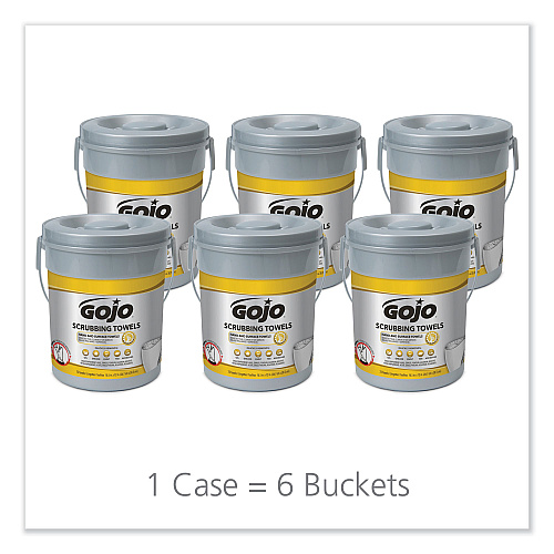 GOJO Scrubbing Towels, Hand Cleaning, 2-Ply, 10.5 x 12, Silver/Yellow, 72/Bucket, 6/Carton (639606)