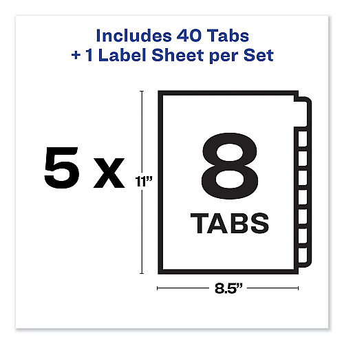 Avery Print and Apply Index Maker Clear Label Unpunched Dividers, 8-Tab, 11 x 8.5, White, 5 Sets (11432)