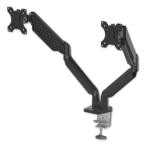 Fellowes Platinum Series Dual Monitor Arm for 27" Monitors, 360 deg Rotation, +85 deg/-20 deg Tilt, 360 deg Pan, Black, Supports 20 lb (8042501)