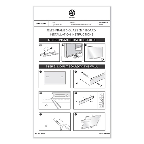 U Brands 3N1 Magnetic Glass Dry Erase Combo Board, 47 x 35, Month View, Gray/White Surface, White Aluminum Frame (3198U0001)