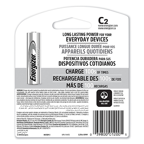 Energizer NiMH Rechargeable C Batteries, 1.2 V, 2/Pack (NH35BP2)