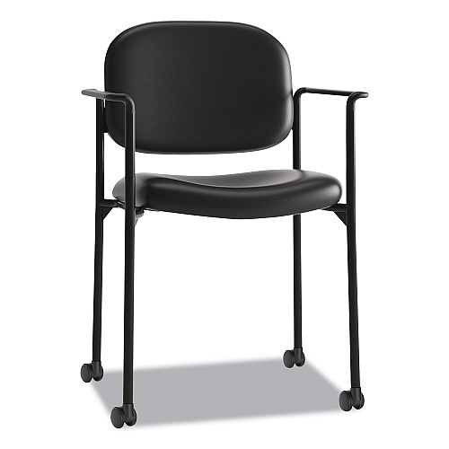 HON VL616 Stacking Guest Chair with Arms, Bonded Leather Upholstery, 23.25" x 21" x 32.75", Black Seat, Black Back, Black Base (VL616SB11)